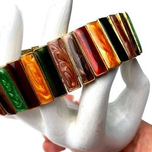 Vintage Multi color marbled window stretch bracelet with golden frames